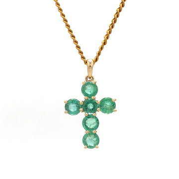 Natural Emerald Cross Pendant in 14k/18k Solid Gold – May Birthstone Necklace