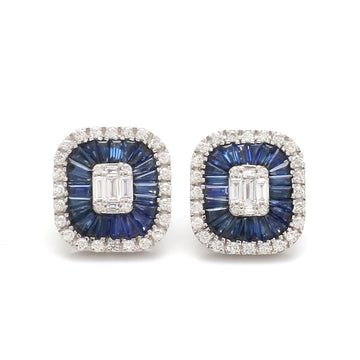 Blue Sapphire and Diamond Halo Stud Earrings Gold