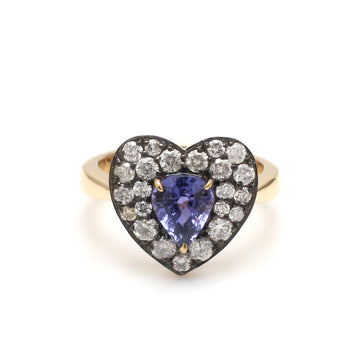 Blue Sapphire Antique Pear Diamond Ring (Black Gold)