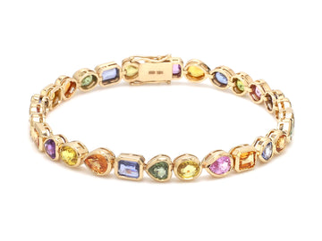 Multicolor Sapphire Bracelet in Solid Gold – Mixed Shape Gemstone Design