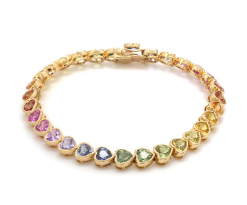 Rainbow Sapphire Heart Bezel Set Tennis Bracelet