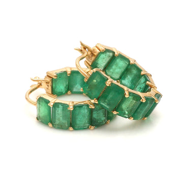 Emerald Hoop Earrings | 14K 18K Solid Gold | Natural Emerald Huggie Hoops | May Birthstone Jewelry