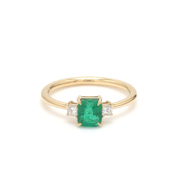 Emerald Octagon and Princess Cut Three Stone Ring