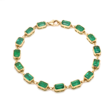 Emerald Octagon Bezel Set Link Bracelet
