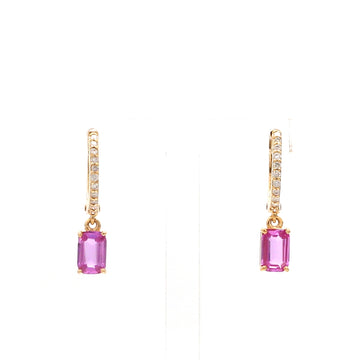 Pink Sapphire Octagon Mini Huggies Earrings