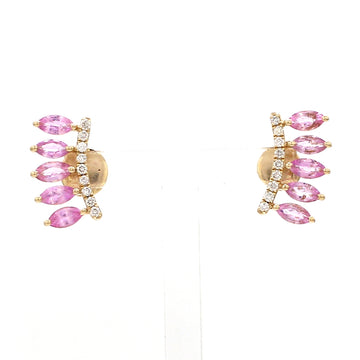 Pink Sapphire & Diamond Climber Earrings Gold – Modern Ear Crawlers