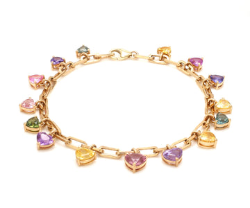 Rainbow Sapphire Heart Charm Bracelet