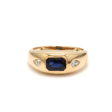 Blue Sapphire Octogen Cut Diamond Gypsy Ring