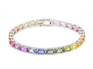Rainbow Sapphire Emerald Cut Tennis Bracelet