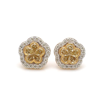 Yellow Diamond Floral Halo Earrings – Natural Diamond Gold Studs