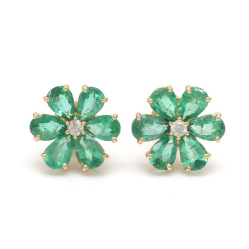 Emerald Pear Flower Studs