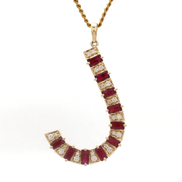 Ruby & Diamond Initial J Pendant in 14K/18K Gold | Personalized Jewelry