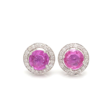 Pink Sapphire Diamond Round Cut Earring Studs