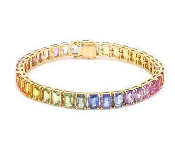 Rainbow Sapphire Big Emerald Cut Tennis Bracelet