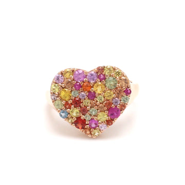 Rainbow Sapphire Pave Heart Ring