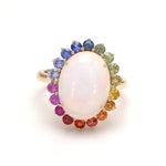 Opal and Rainbow Sapphire Halo Ring