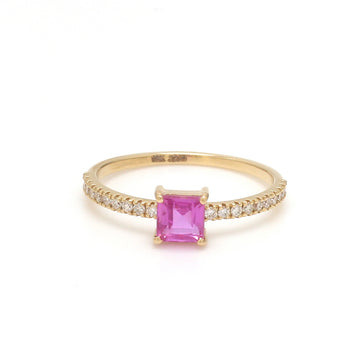 Princess Cut Pink Sapphire & Diamond Ring in 14K 18K Solid Gold