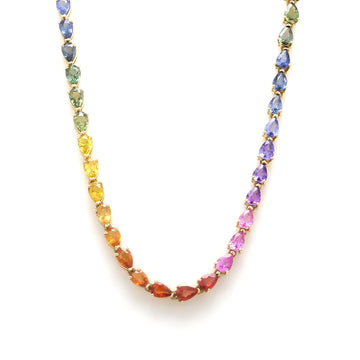 Rainbow Sapphire Pear Tennis Necklace (Small)