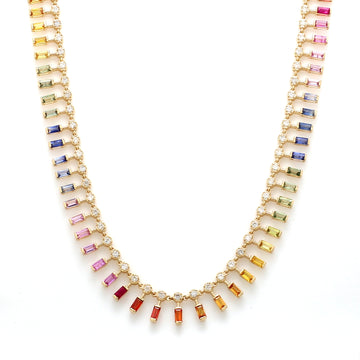 Rainbow Sapphire Dot and Dash Necklace