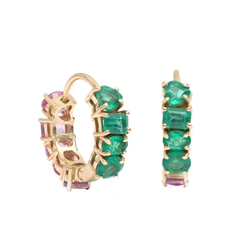Emerald and Pink Sapphire Changeable Huggies