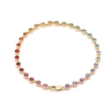 Rainbow Gemstone Round Link Chain Bracelet