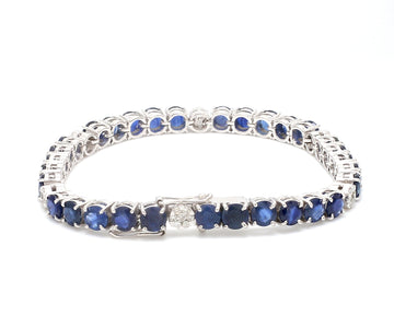 Blue Sapphire and Diamond Princess Cut Bracelet