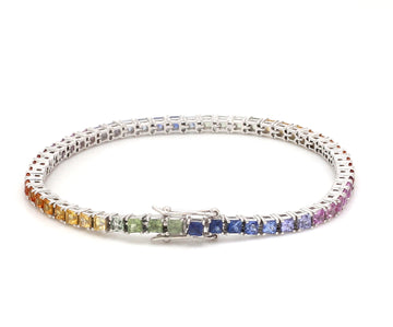 Rainbow Sapphire Princess Cut Tennis Bracelet