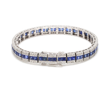 Blue Sapphire Princess Cut and Diamond Bracelet