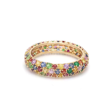 Rainbow Sapphire Random Pave Ring