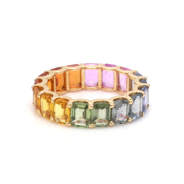 Rainbow Sapphire U Shape Prong Ring