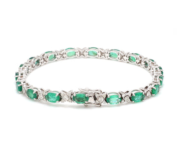 Emerald Oval Floral Diamond Bracelet