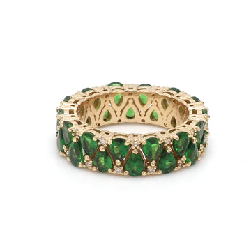 Tsavorite Pear and Diamond Ring
