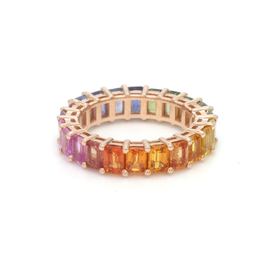 Rainbow Sapphire Small Octagon Shared Prong Ring