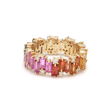 Rainbow Sapphire Baguette and Diamond Ring