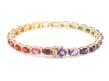 Rainbow Gemstone Emerald Cut and Diamond Bracelet