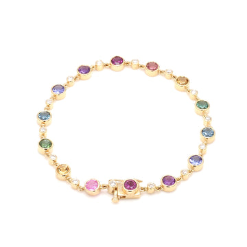 Rainbow Gemstone Alternate Diamond Link Bracelet