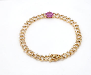 Pink Sapphire Heart Link Chain Bracelet