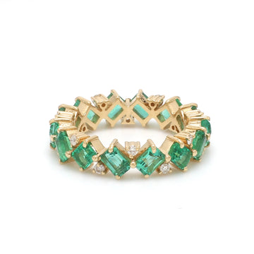 Emerald and Diamond Octagon Diagonal Ring