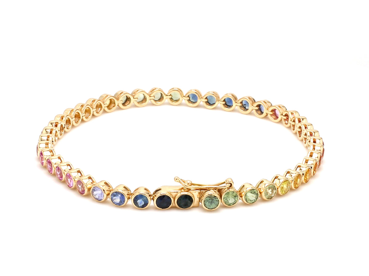 Rainbow Sapphire Round Bezel Set Bracelet