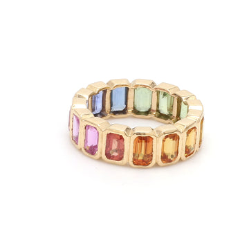 Rainbow Sapphire Octagon Bezel Set Ring