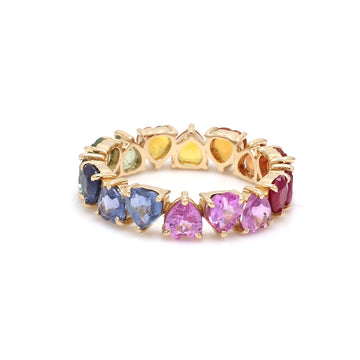 Rainbow Sapphire Prong Set Alternate Heart Ring