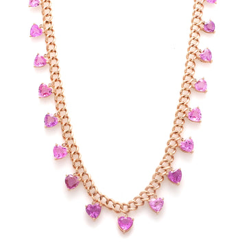 Pink Sapphire Heart Link Chain Necklace