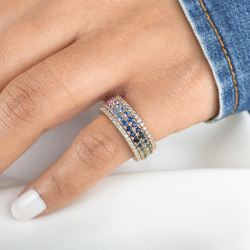 Rainbow Sapphire Round Spinner Ring