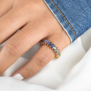 Rainbow Sapphire Marquees Ring