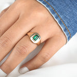Emerald Octagon Bezel Set Signet Ring
