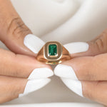 Emerald Octagon Bezel Set Signet Ring