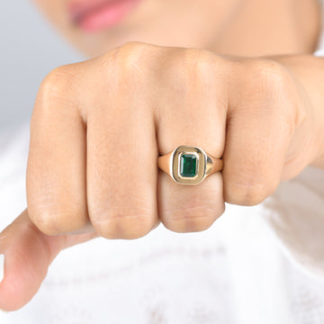 Emerald Octagon Bezel Set Signet Ring
