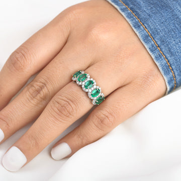 Emerald and Diamond Oval Five Stone Ring