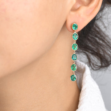 Emerald Oval Bezel Set Link Earrings