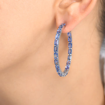 Blue Sapphire Emerald Cut Hoops